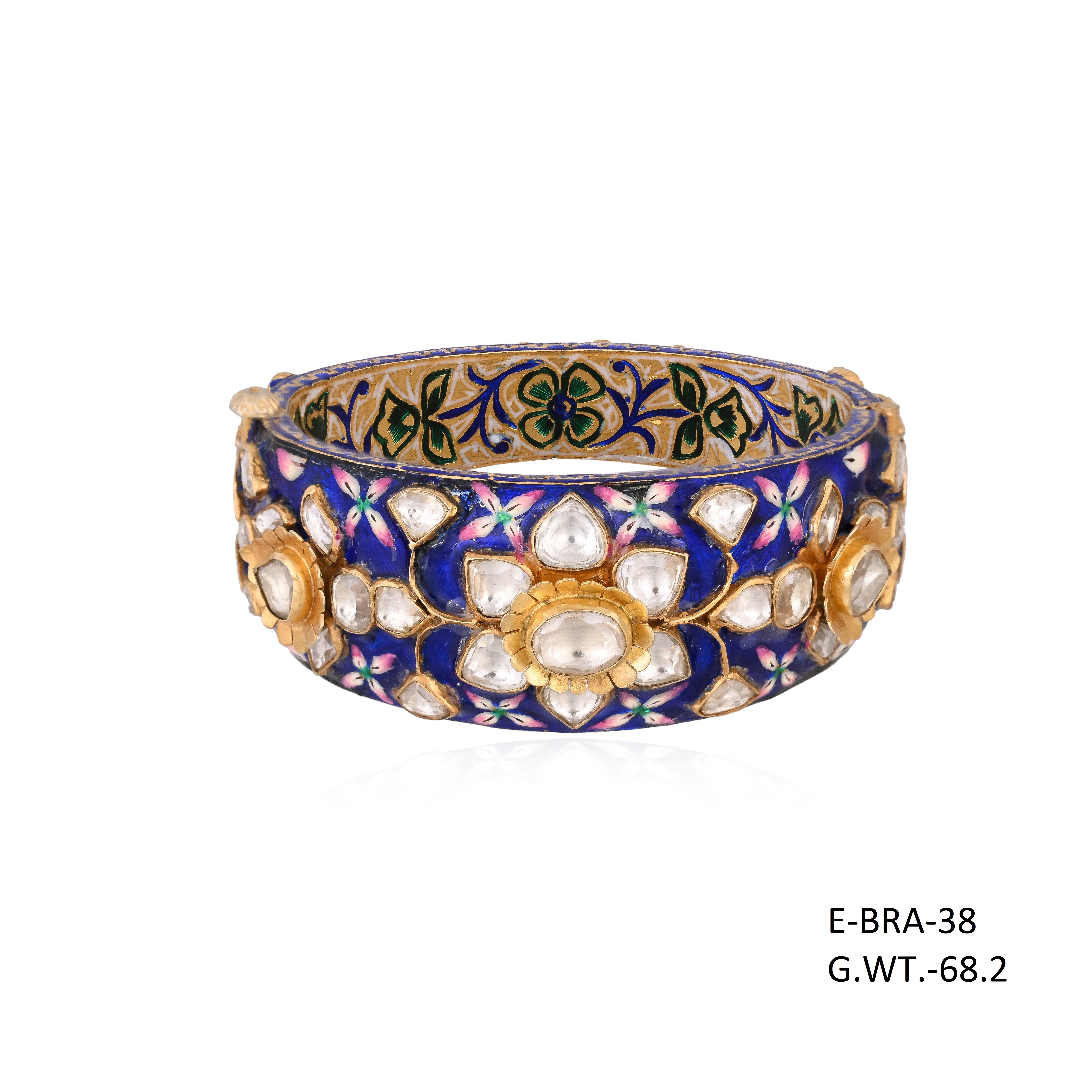 Neelavarna Kundan cuff in Jadau with Meenakari