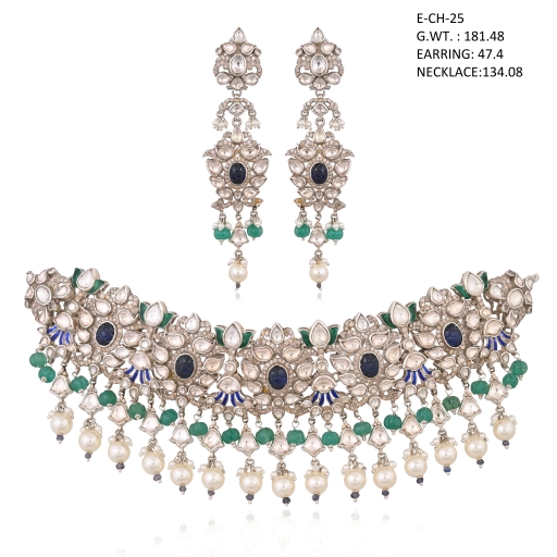 Grand Kundan Choker Necklace Set with Earrings | Emerald Green & Mint Jadau Bridal Jewellery