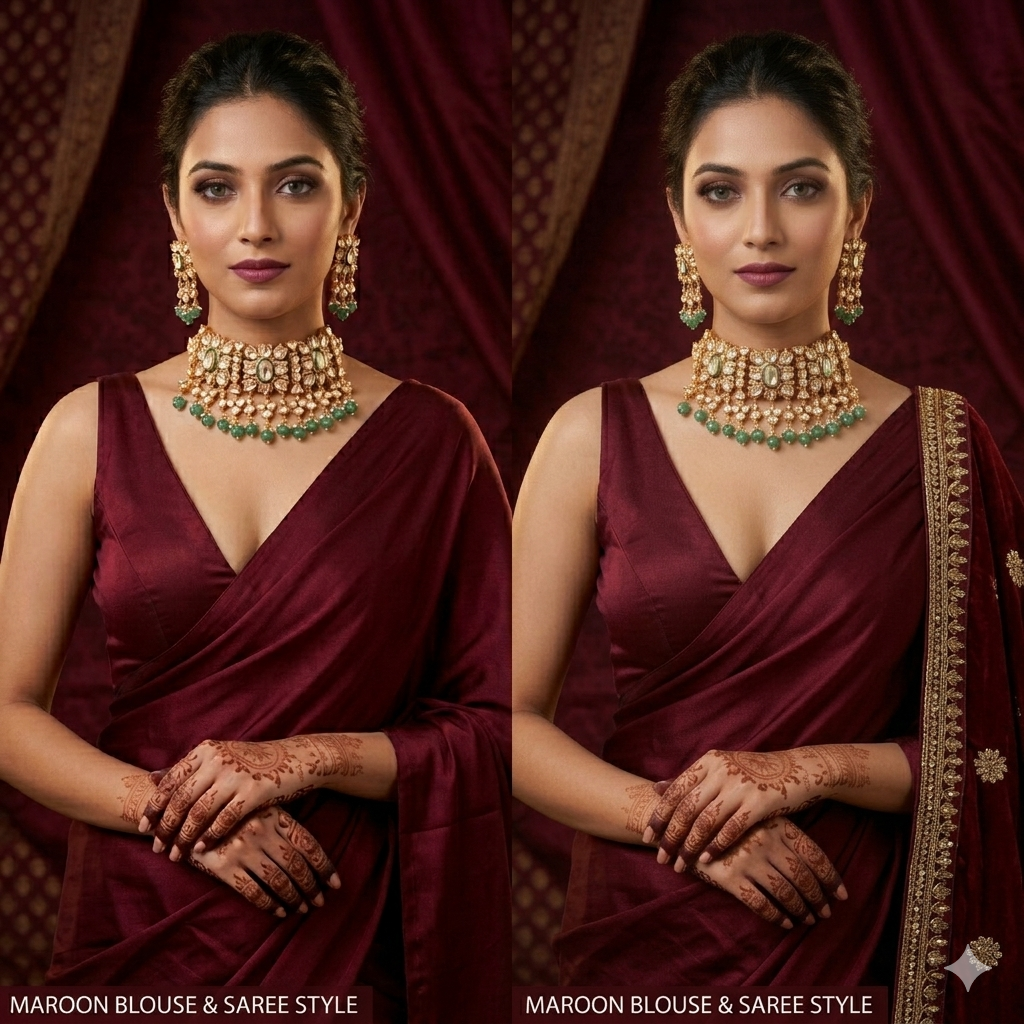 Kundan Polki Choker Necklace Set with Earrings | Emerald Green & Pearl Drop Jadau Bridal Jewellery